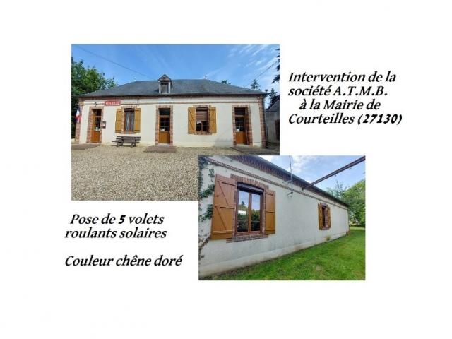 Volets roulants à énergie solaire couleur chêne doré, à COURTEILLES (27130)